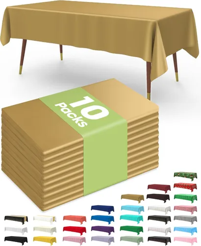 Vista 34 de Pureegg Juego de 10 manteles de plástico desechables, 54 x 108 pulgadas, para fiestas de cumpleaños, picnic, manteles blancos, rectangulares