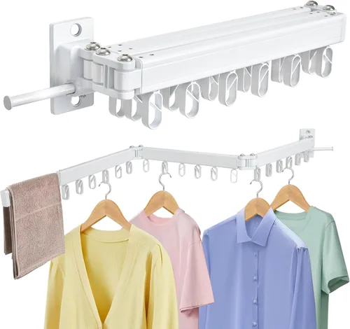 Vista 10 de Estante de secado de ropa, trípode de madera plegable, estante de secado para apartamentos pequeños, balcón, dormitorio, estante portátil