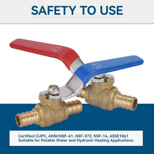 Vista 2 de Paquete de 2 válvulas de cierre PEX de 1/2 pulgada, válvulas de bola de puerto completo de giro de 1/4 pulgada, válvula de cierre de agua fría