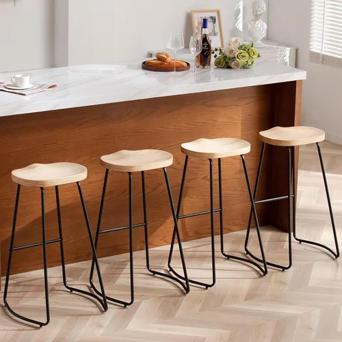 Vista 47 de HeuGah Juego de 4 taburetes de bar con asiento de silla de montar con patas de metal, taburetes rústicos de altura de mostrador sin respaldo