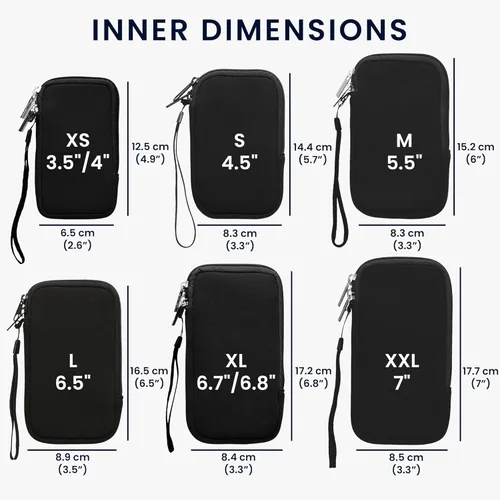 Vista 6 de kwmobile Bolsa de neopreno para teléfono tamaño XXS - 3/3,5 pulgadas - Mini bolsa universal para celular con cremallera, correa para la muñeca