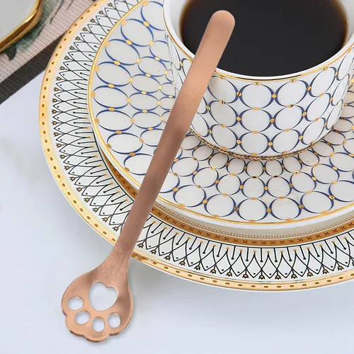 Vista 2 de Cucharas Cuchara de helado 5 piezas de café, té de animales de acero inoxidable para revolver para café, postre té (gato hueco) mezcla s