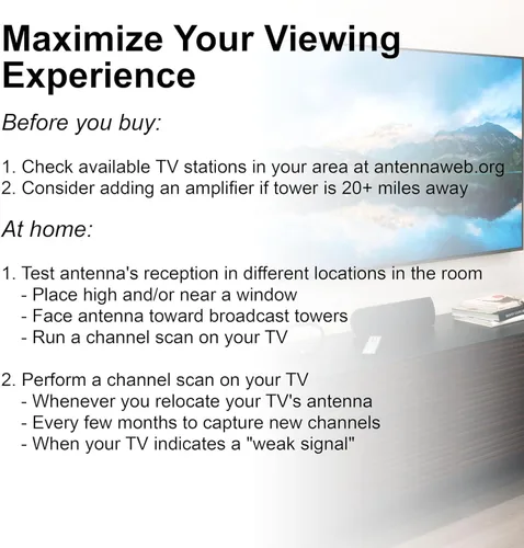 Vista 9 de GE Hover Antena de TV digital HD amplificada, antena de TV inteligente de largo alcance, diseño fácil de montar en la parte superior, compatible