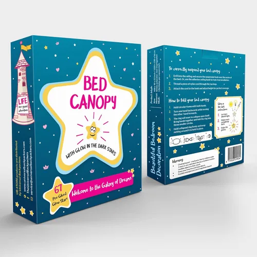 Vista 2 de Dosel para cama de niñas con estrellas pre-pegadas que brillan en la oscuridad - Red mosquitera de princesa decoración de habitación - Tienda