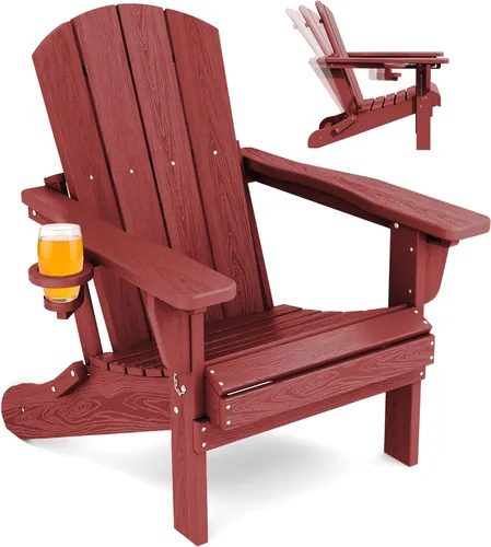 Vista 44 de SERWALL Silla Adirondack plegable, silla Adirondack para exteriores con soporte para tazas, silla Adirondack ajustable con 3 posiciones reclinables
