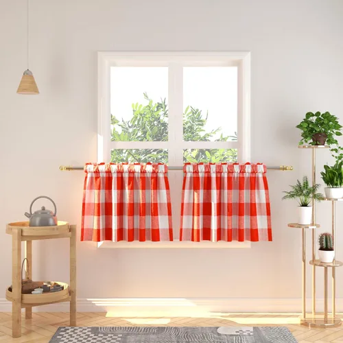 Vista 86 de Cenefas de cortina para ventana de 16 pulgadas de largo, 2 paneles de cuadros búfalo, cortinas pequeñas con bolsillo para barra, estilo clásico