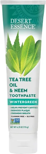 Vista 3 de Desert Essence Aceite de árbol de té y pasta de dientes de neem, sin flúor, sin gluten, fórmula sin SLS, pasta de dientes vegana, a base de hierbas