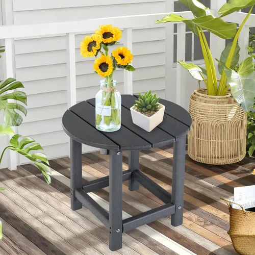 Vista 6 de LZRS Mesa Lateral Redonda Adirondack para Patio Mesa de Esquina, Mesas Laterales para Exteriores para Patio, Jardín, Piscina, Complemento