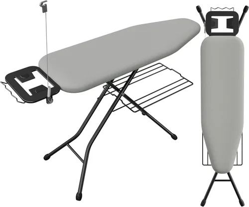 Yaheetech Tabla de planchar, tabla de planchar compacta con soporte para cable, soporte para plancha de vapor y bandeja de almacenamiento inferior,