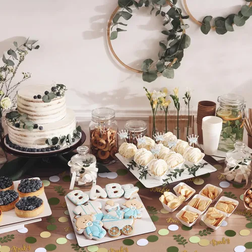 Vista 4 de Minatee 400 piezas de decoración de confeti para baby shower, confeti de mesa, puntos de confeti para revelación de género, decoración de boda