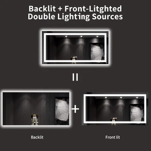 Vista 111 de LOAAO Espejo de baño LED de 28 x 36 pulgadas con luces, antiniebla, regulable, retroiluminado + iluminado frontal, espejo de tocador de baño