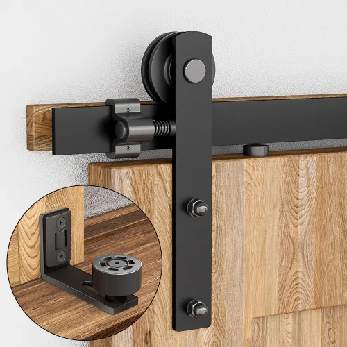 Vista 9 de Kit de herrajes para puerta corrediza de granero de 60 pulgadas/5 pies, suave y silencioso, fácil de instalar, se adapta a puertas de madera