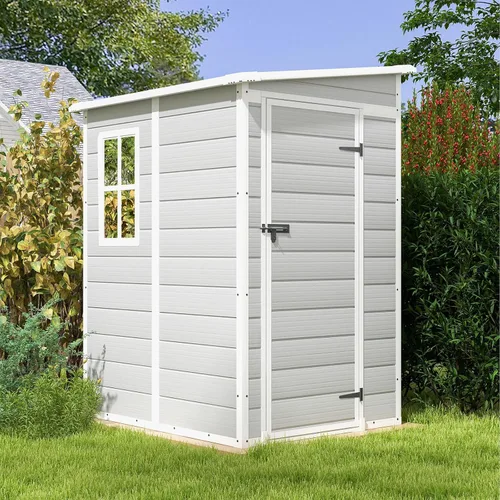 Vista 2 de Patiowell Cobertizo de almacenamiento para exteriores de 5 x 4 pies con piso, cobertizo de almacenamiento exterior de resina con piso y puerta
