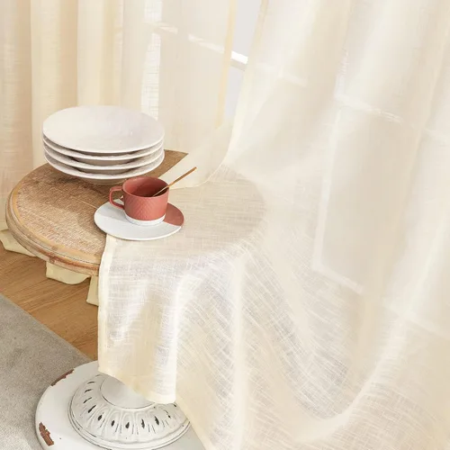 Vista 6 de Topfinel Cortinas traslúcidas color crema de pulgadas de largo, con bolsillo para barra y pestaña trasera, cortinas de lino para dormitorio, comedor