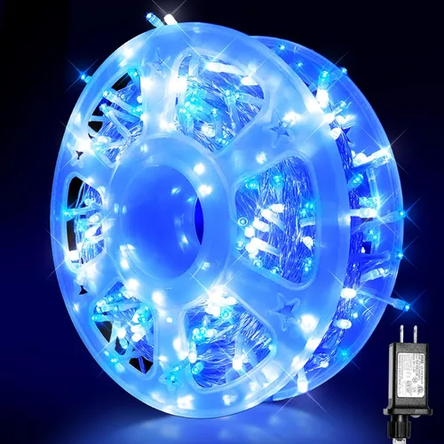 Vista 11 de Cadena de 200 luces LED de 98 pies, impermeables con 8 modos con memoria, fuente de alimentación certificada por UL de 30 V para el hogar, jardín