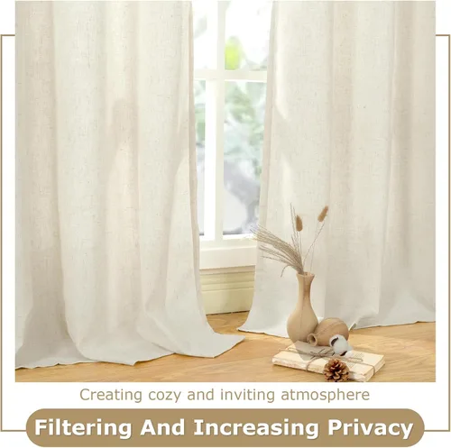 Vista 5 de Cortinas de mezcla de lino natural para sala de estar, dormitorio, paneles de cortina bohemios semitransparentes con textura de lino, filtrantes