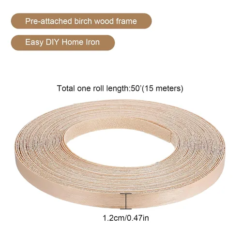 Vista 2 de Bandas de borde de abedul de 1/2 pulgada x 50 pies para planchar en bordes de chapa de madera, banda de borde de chapa de abedul para planchar