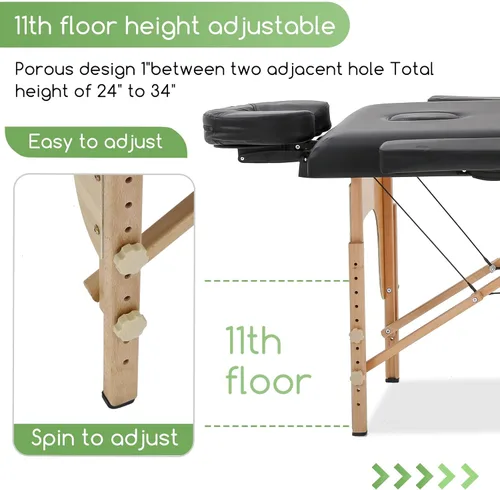 Vista 3 de PayLessHere Cama de Masaje Portátil Mesa de Masaje de 24 pulgadas de Ancho Cama de Pestañas 2 Plegable Altura Ajustable Mesa de Spa con Colgador