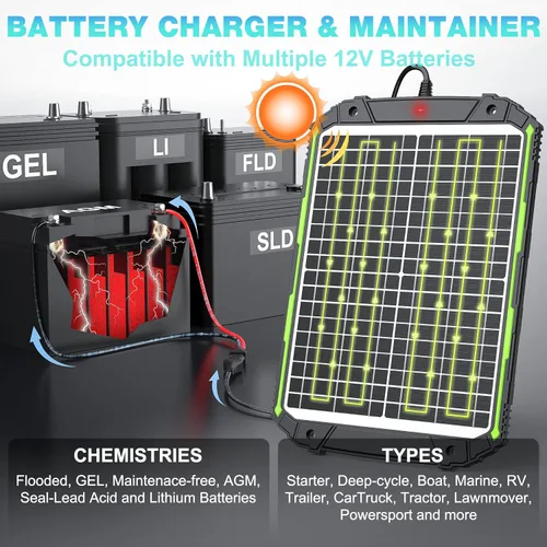 Vista 6 de Sun Energise Cargador y mantenedor de batería solar de 20 W y 12 V, controlador de carga MPPT inteligente integrado, impermeable, 20 W, 12 voltios