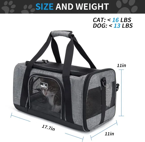 Vista 2 de Wakytu Transportador de mascotas para perros y gatos pequeños, bolsa transportadora de viaje para perros con ventilación adecuada, 5 ventanas