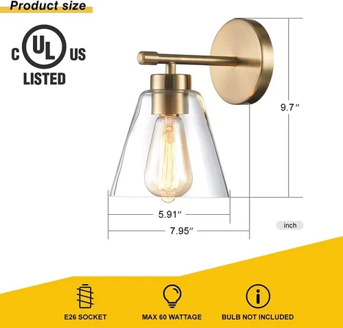 Vista 7 de Hamilyeah Lámpara de tocador de baño sobre el espejo, accesorios dorados de baño para interiores, iluminación de tocador de 3 luces de latón