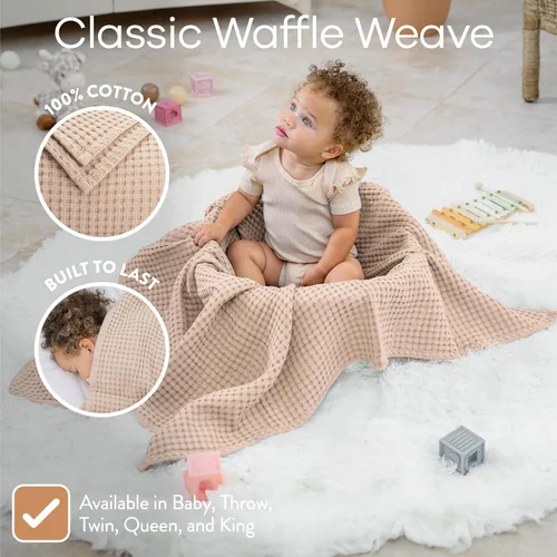 Vista 3 de Comfy Cubs Manta de bebé con tejido de punto gofre, manta de algodón de 40 x 40 pulgadas con diseño texturizado, manta ligera para cama, cuna
