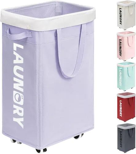 Vista 9 de Goodpick Canasta de lavandería enrollable con ruedas 75L, Canasta de lavandería negra para ropa sucia, Canasta de lavandería plegable con lavado