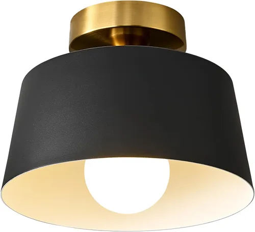 Vista 10 de Lámpara de techo moderna semiempotrada, 2 unidades, lámpara de techo de metal, cabezal de lámpara de cerámica E26, lámpara de techo blanca y dorada