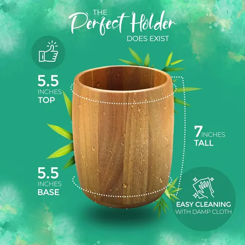 Vista 3 de Soporte para utensilios de cocina de bambú 7 "x 5 1/2" (Acacia ovalada grande)