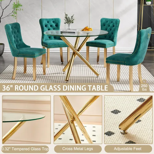 Vista 83 de Mesa de comedor redonda de 36 pulgadas para 4, mesas de cocina y comedor de cristal, moderna mesa de comedor circular con mesa de vidrio templado
