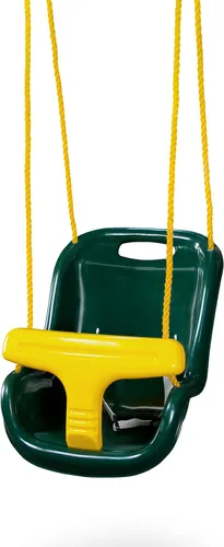Vista 10 de Gorilla Playsets 04-0032-B Columpio infantil de plástico de respaldo alto con barra T amarilla y cuerda, azul con amarillo