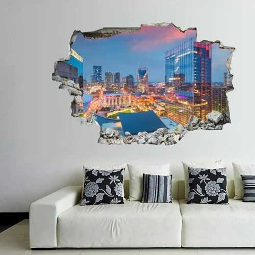 Vista 13 de Calcomanías de pared rotas 3D Memphis Tennessee TN Downtown Drone Skyline de 36 x 24 pulgadas, vinilo de pared extraíble, despegar y pegar