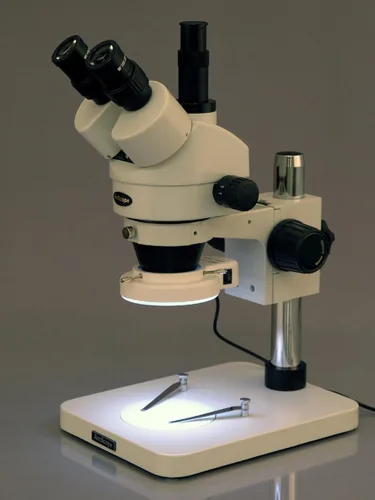 Vista 3 de AmScope SM-1TSZZ-144S Microscopio profesional de zoom estéreo trinocular, WH10x y WH20x, aumento de 3.5X-180X, objetivo de zoom 0.7X-4.5X, anillo