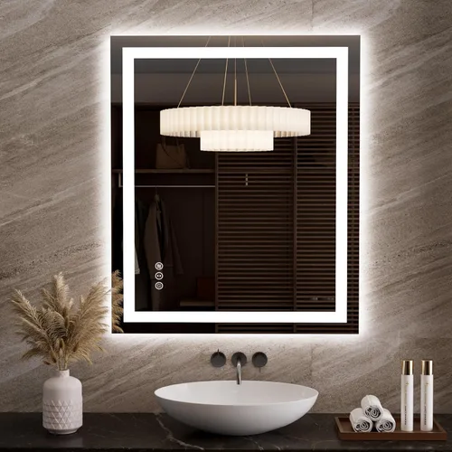 Vista 61 de LOAAO Espejo de Baño LED de 32"X36" con Luces, Anti-Empañamiento, Regulable, Retroiluminado + Iluminado Frontal, Espejo de Tocador de Baño Iluminado