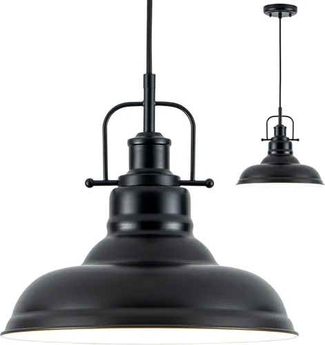 Vista 10 de Zlepmlla Lámpara colgante moderna de cristal, lámpara industrial de granja con cable ajustable, pantalla de vidrio semillado, luces colgantes