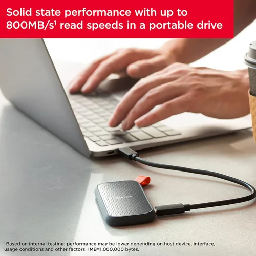 Vista 4 de SanDisk 1TB SSD portátil - Hasta 800MB/s, USB-C, USB 3.2 Gen 2, firmware actualizado - Unidad de estado sólido externa - SDSSDE30-1T00-G26
