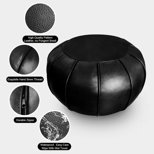 Vista 55 de Louis Donné Funda de puf sin relleno, taburete redondo otomano para reposapiés, puf de almacenamiento, puf de piel sintética impermeable, reposapiés