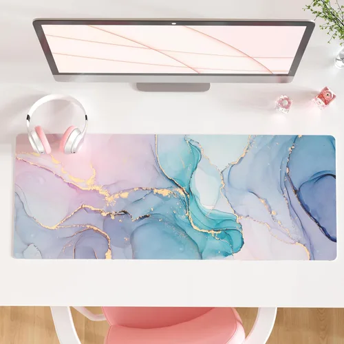 Vista 43 de QIYI - Alfombrilla grande para mouse, linda alfombrilla de escritorio rosa para computadora, alfombrilla de escritorio de piel sintética impermeable