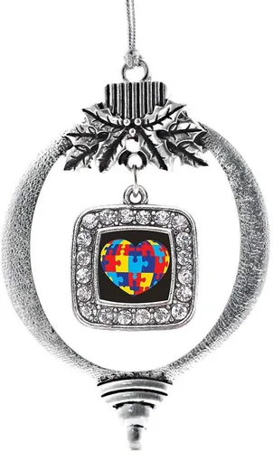 Vista 249 de Inspired Silver - Mis iniciales - Adorno con dije de letra S - Adornos navideños cuadrados de plata con joyas de circonita cúbica