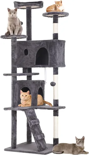Vista 20 de BestPet Torre para Gatos de 36" Gris Claro Torre Resistente para Gatos de Múltiples Niveles con Condominio de Felpa, Percha Acogedora, Postes