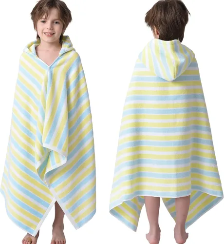 Vista 17 de VOOVA & MOVAS Poncho toallas para niños (4-8 años), de secado rápido, ligeras, absorbentes, de algodón, con capucha, bata para piscina, natación