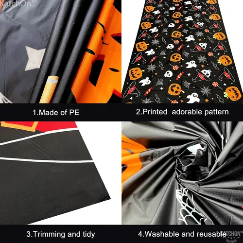 Vista 3 de KatchOn Manteles de Halloween de 54 x 108 pulgadas, paquete de 3 unidades, manteles desechables de plástico para decoraciones de Halloween