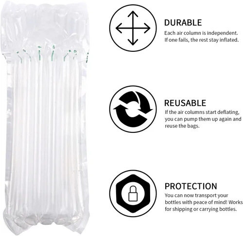 Vista 6 de Paquete de 5 bolsas de viaje para botellas de vino con bomba – Bolsas protectoras inflables de columna de aire para envío y equipaje