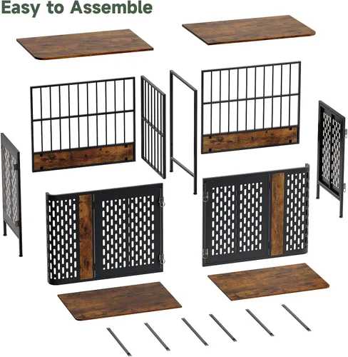 Vista 6 de ONBRILL Mueble grande de 71 pulgadas para perros para 1 o 2 perros, jaula doble grande para perros con divisor extraíble, jaula de madera resistente
