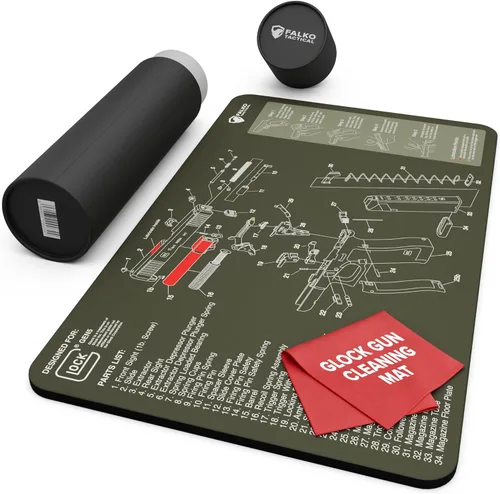 Vista 12 de Falko Tactical Alfombrilla de Limpieza de Armas para Glock - Alfombrilla de Armas de Doble Grosor - Diagrama de Despiece HD que Incluye Lista