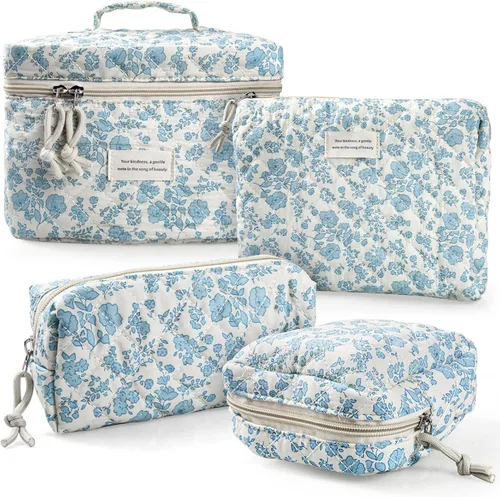 Vista 10 de VIWIME Bolsa de cosméticos de maquillaje, grande, de algodón, acolchada, de viaje, coquette, estética, linda, floral, bolsa de maquillaje
