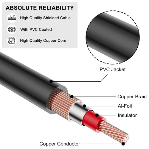 Vista 6 de J&D Cable RCA, 2 RCA macho a macho, carcasa de cobre chapada en oro, resistente, compatible con altavoz, amplificador, subwoofer, 3 pies