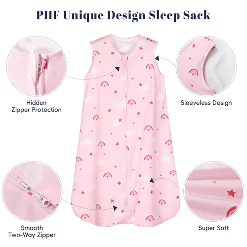 Vista 3 de PHF Saco de dormir de algodón 100% orgánico para bebé, manta vestible para bebé de 0 a 6 meses, saco de dormir infantil con cremallera de 2 vías