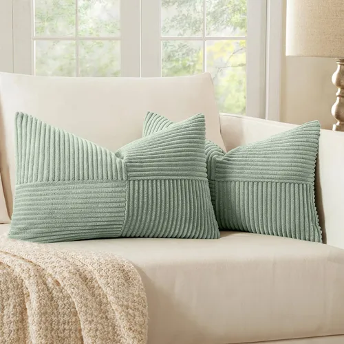 Vista 71 de MIULEE - Juego de 2 fundas de pana suave para cojines, diseño bohemio con parches texturizados unicolor, almohadones decorativos para sala de estar