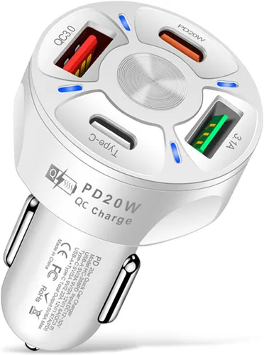 Vista 7 de Augeny Cargador de carga rápida para automóvil de 4 puertos, adaptador de encendedor de cigarrillos, carga automática súper rápida con QC 3.0, PD